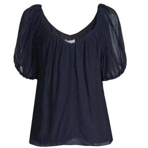 Rebecca Taylor Puff Sleeve Top - Navy Sheer Top